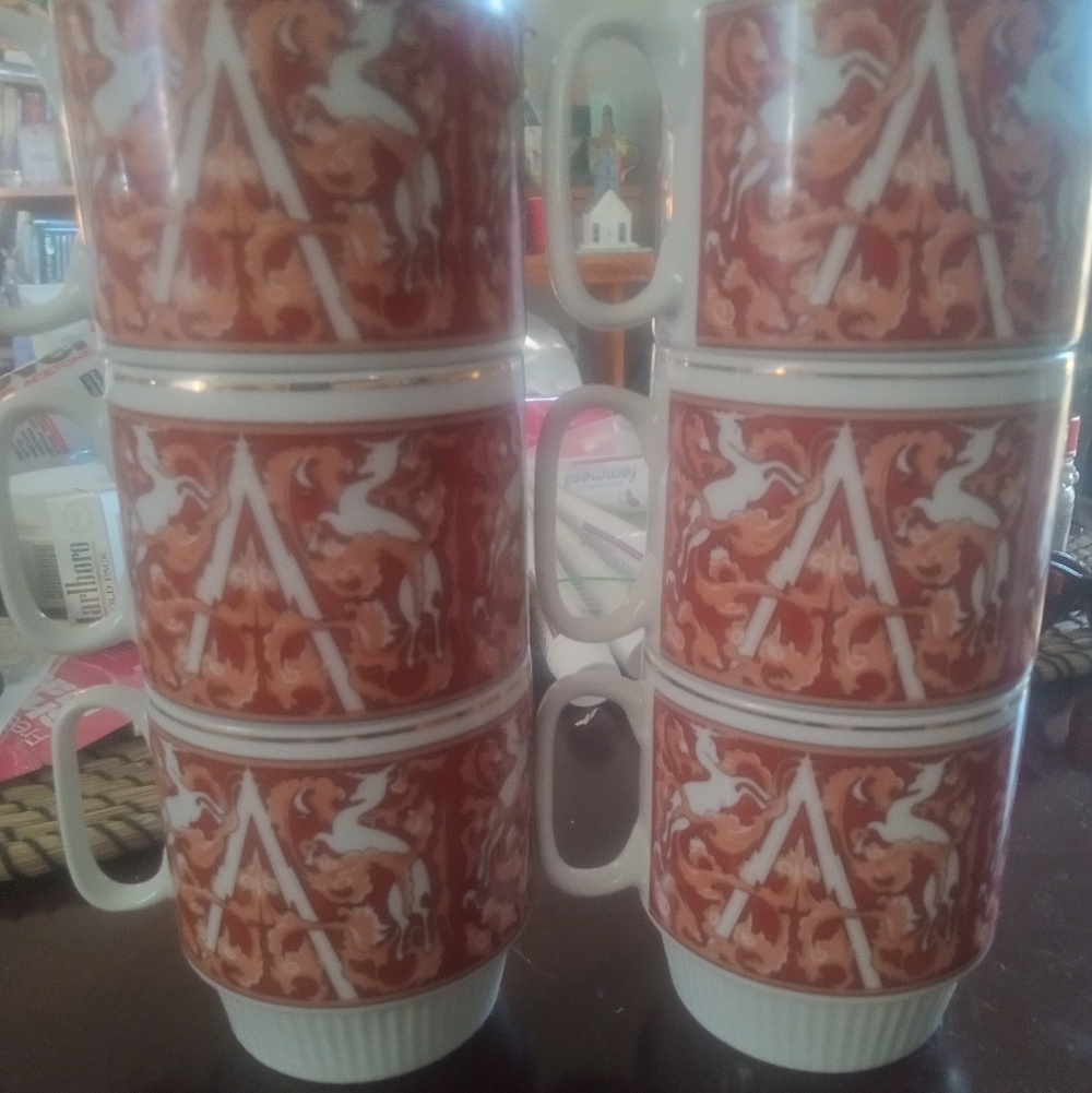 Vintage Stackable Unicorn Mugs. Patterned Ceramic Mugs - Set of 6 China Stamp